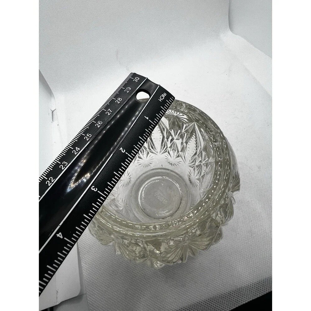 Avon Crystal Cut Glass Round Ball Shape Vase 4” Rose Bowl Sphere Globe Leaded